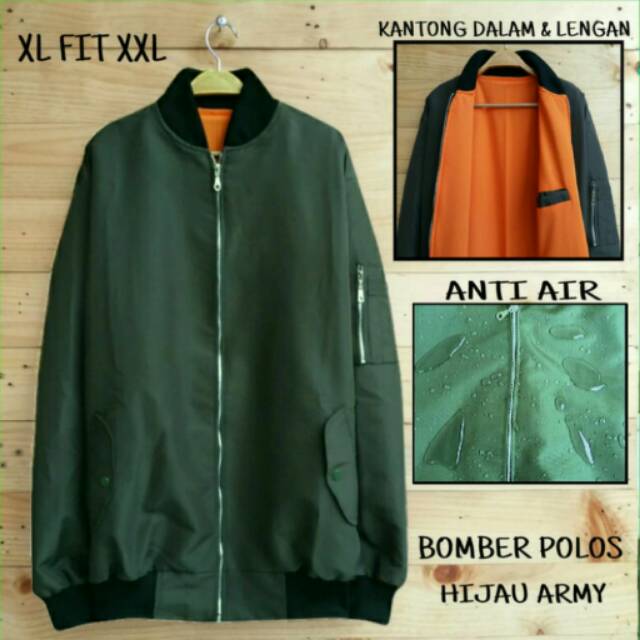JAKET BOMBER BIGSIZE GREEN ARMY WATERPROOF