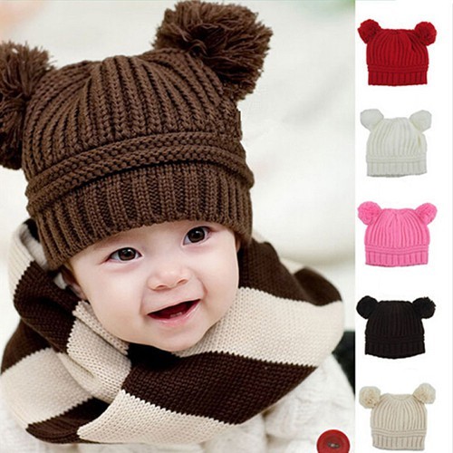 Topi Rajut Bayi 2 Bola ( Baby Ball Hat-Topi Anak )