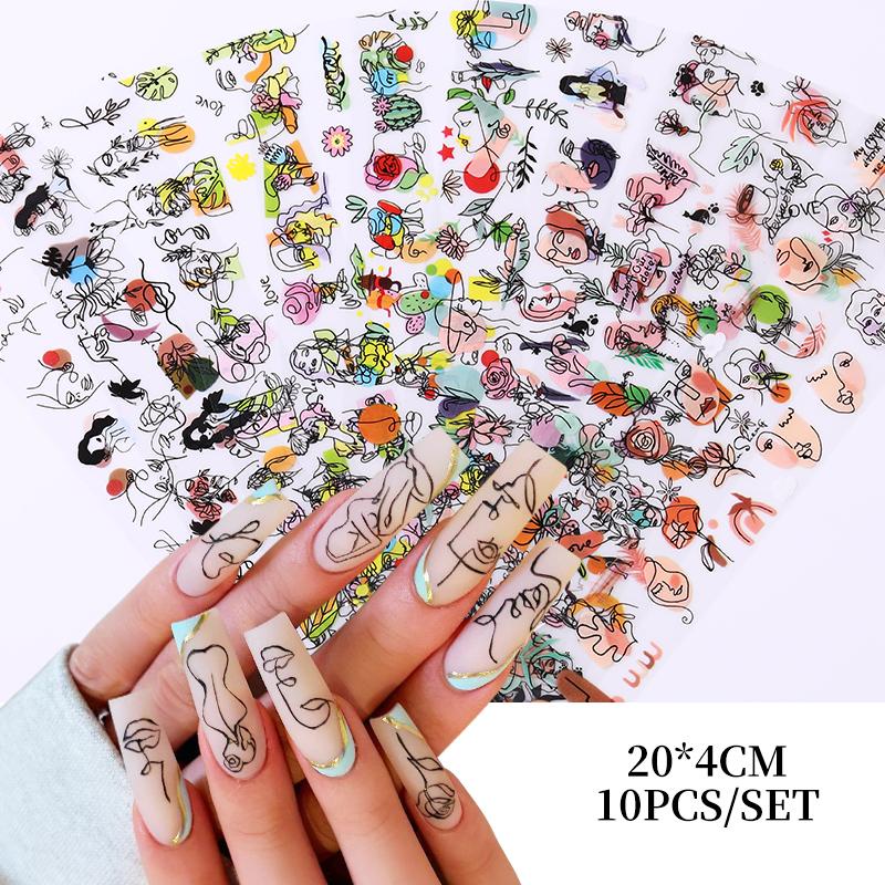 10pcs / Kantong Stiker Foil Transfer Desain Marmer Untuk Dekorasi Nail Art