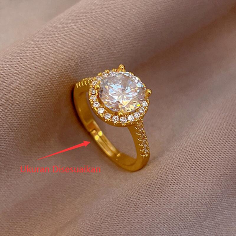 Cincin Titanium Wanita (Terbuka) 3 Karat Berlian Mewah Emas 18K Aksesoris Fashion Korea