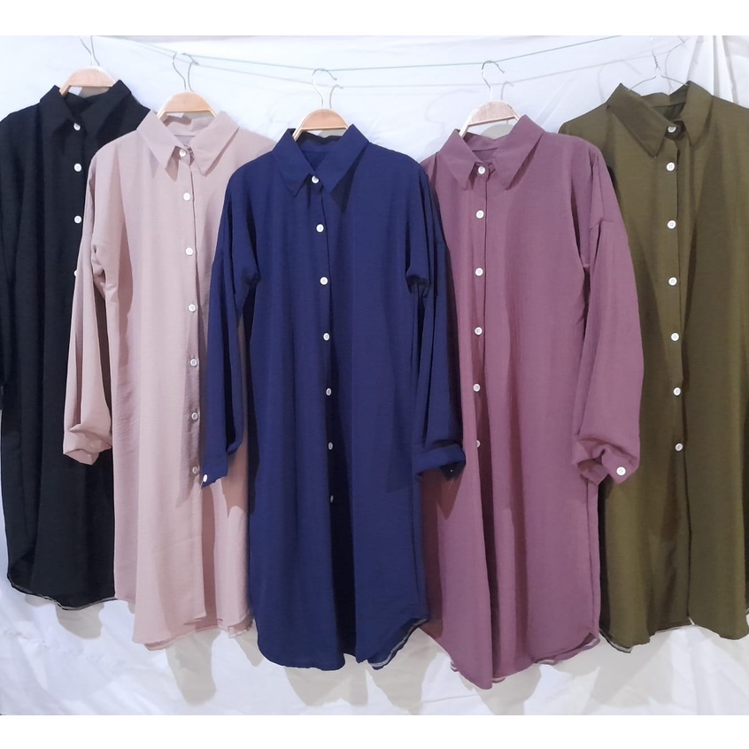 KEMEJA TUNIK POLOS WANITA JUMBO / KEMEJA CRINGKLE AIRFLOW L XL XXL