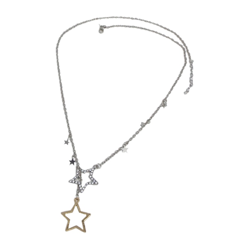 Kalung Multilayer Dengan Liontin Bintang Aksen Berlian Imitasi Untuk Wanita