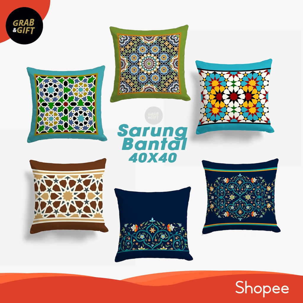 SARUNG Bantal Sofa Motif Turkish Ubin 40 x 40 cm Maroko Grabandgift