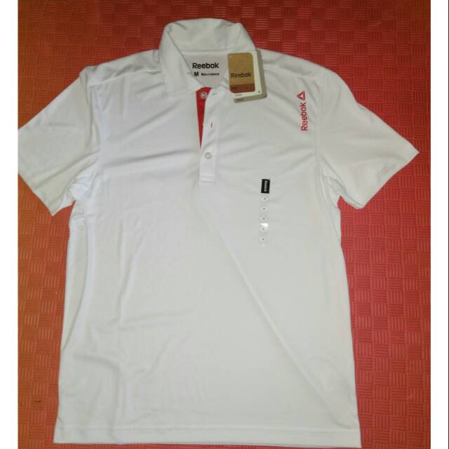 Original Kaos kerah Polo shirt Reebok Men Training Play Dry White
