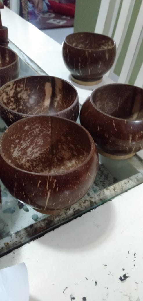 Sett Teko + Gelas Cangkir Batok Kelapa Polos Natural Non Handle Lf02