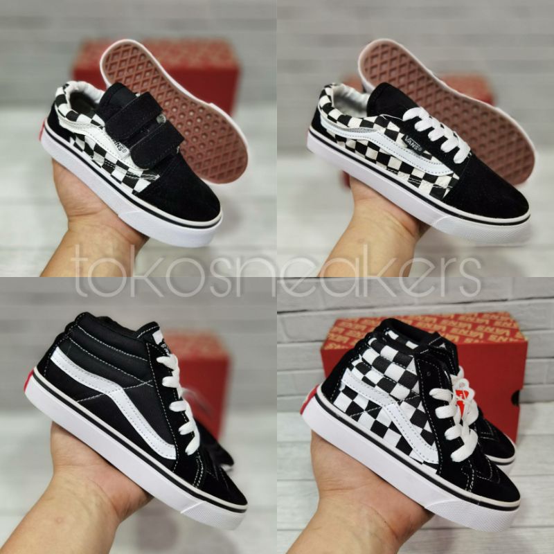 IMPOR Grade Original! Sepatu Anak Kids Vans Checkerboard/Catur - Tali/Velcro/SK8