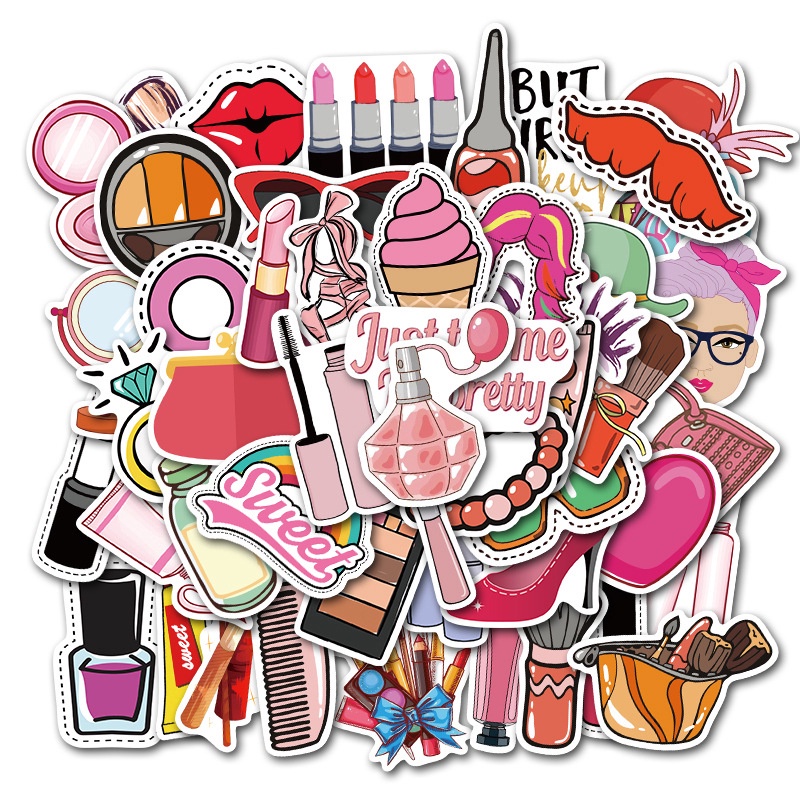 50pcs/set Waterproof Graffiti Cosmetic Design Stickers For Laptop Skateboard And Fridge Decoration