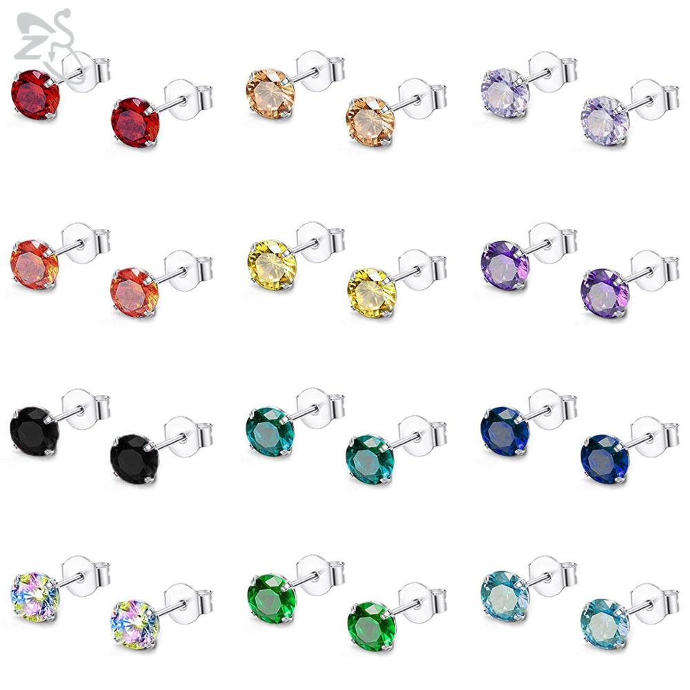 12 Pasang Anting Stud Kristal Warna-Warni Bahan Stainless Steel Untuk Tulang Rawan