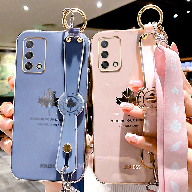 Case Motif Daun Maple Dengan lanyard Untuk OPPO A74 4G F19