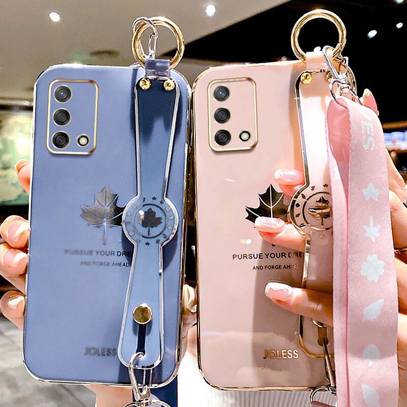 Case Motif Daun Maple Dengan lanyard Untuk OPPO A74 4G F19