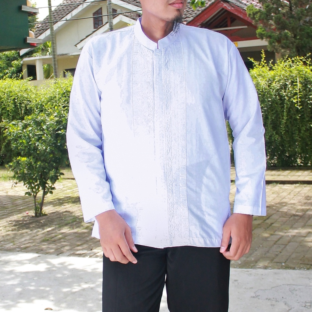 [JUMBO PUTIH] Baju Koko Muslim khusus putih Pria Dewasa WHITE Lengan Panjang Grosir BIG Size bahan katun berkualitas grosir