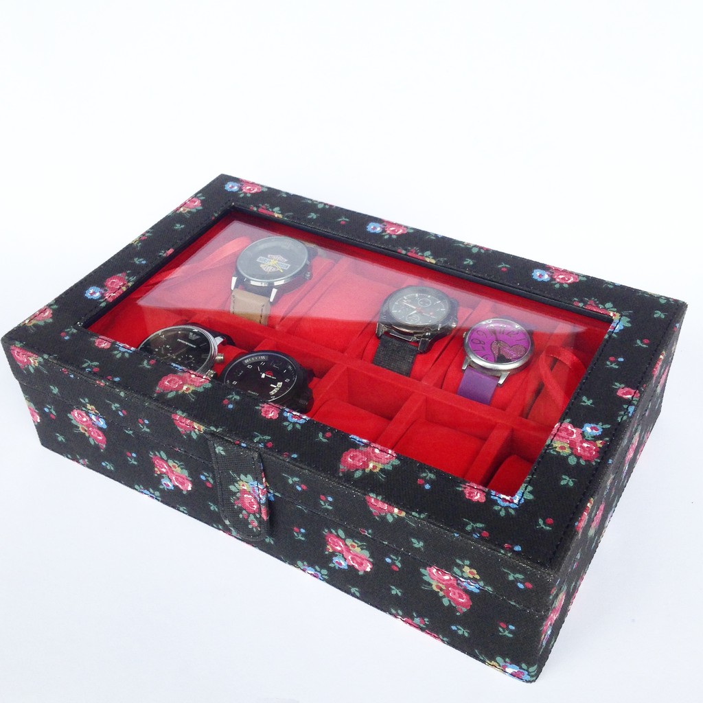 PROMO MOTIF - Kotak Jam Tangan isi 12 / Box Jam Tangan / Tempat Penyimpanan Jam Arloji / Watch Box