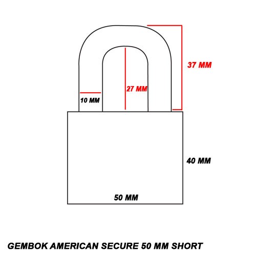 American - Gembok Secure 50 mm Pendek - Anti Potong, Anti Acid - Strong