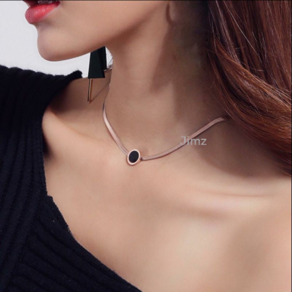 CSL Kalung Titanium Gold Plat Bulat Hitam Bulgari Anti Karat Anti Luntur