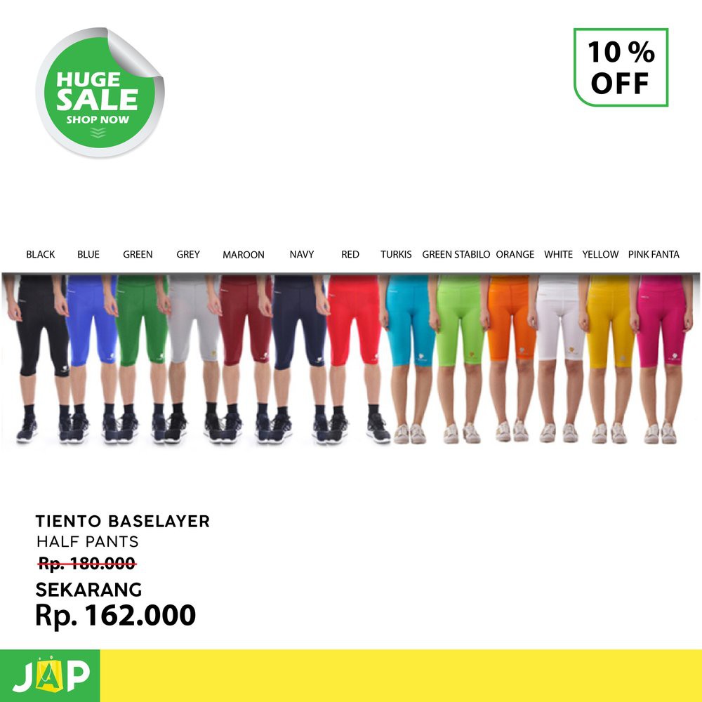 Tiento Baselayer Half Pants Unisex Legging Leggings Celana Selutut Celana Ketat Olahraga Futsal
