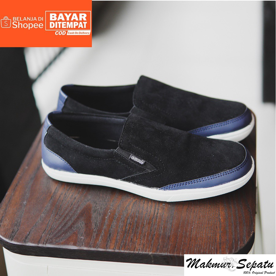 PROMO !! Sepatu Pria Murah Adidas Advantage Suede Hitam Kasual Slip On Stylish Santai Kerja Trendy