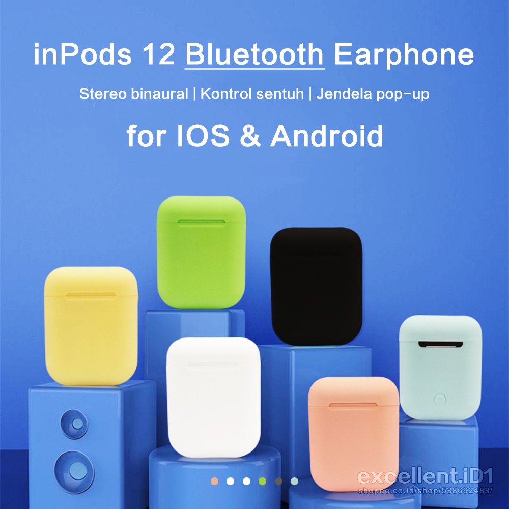noise cancelling earphone bluetooth inpods i12 macaron lilac tws Hf i12 headset bluetooth 5.0  origi