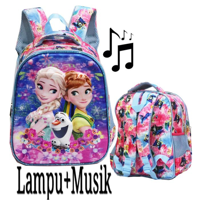 "Tas Anak TK Ransel LAMPU   Music Import Frozen 5D Timbul Hologram"