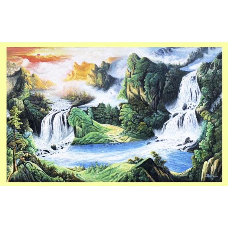 Lukisan kanvas pemandangan air terjun cina 135x85