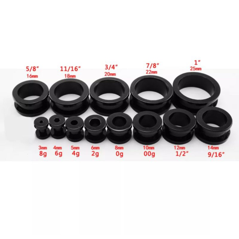 piercing telinga plastik / earplug tunnel / pirsing hitam plastik 12mm - 22mm