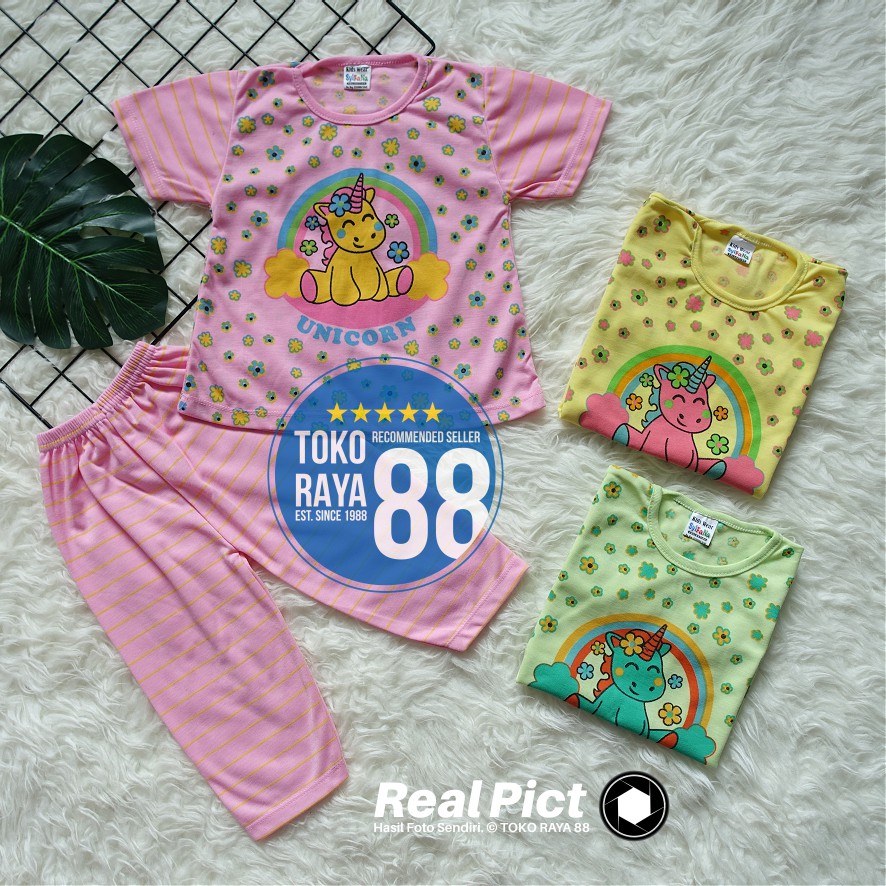 [SPY-SF14] TOKO RAYA 88, Setelan Baju Bayi 3-18 Bln, Syifana Unicorn Kaos Pendek Celana Panjang Anak