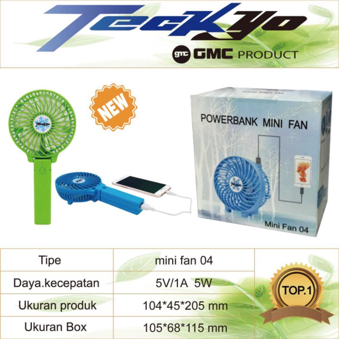 Kipas Angin Mini Portable Teckyo 04 (Senter + Powerbank) - Putih