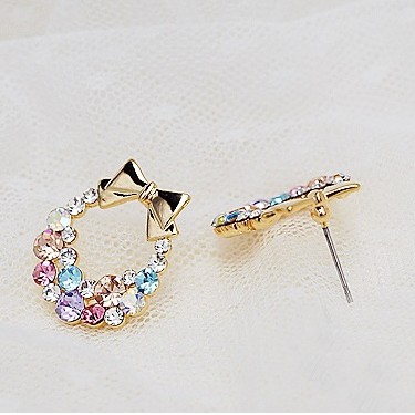 Anting busur berlian penuh baru Anting-anting bunga indah pop vintage