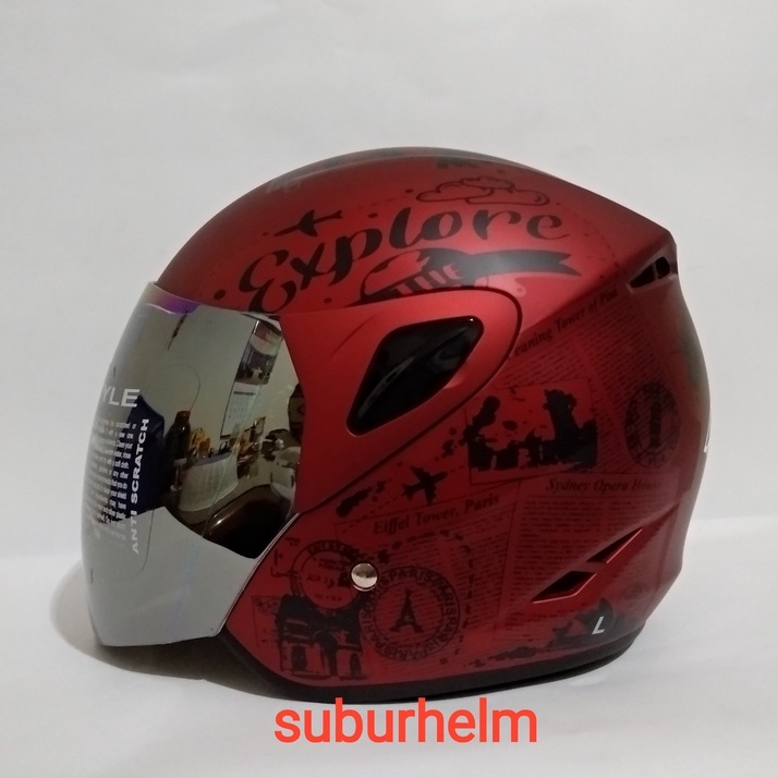 HELM  ASCA STRIKE  NEWS  ROYAL RED  BLACK  DOFF   SINGLE  VISOR  RAINBOW  HALF FACE  SNI  ORI