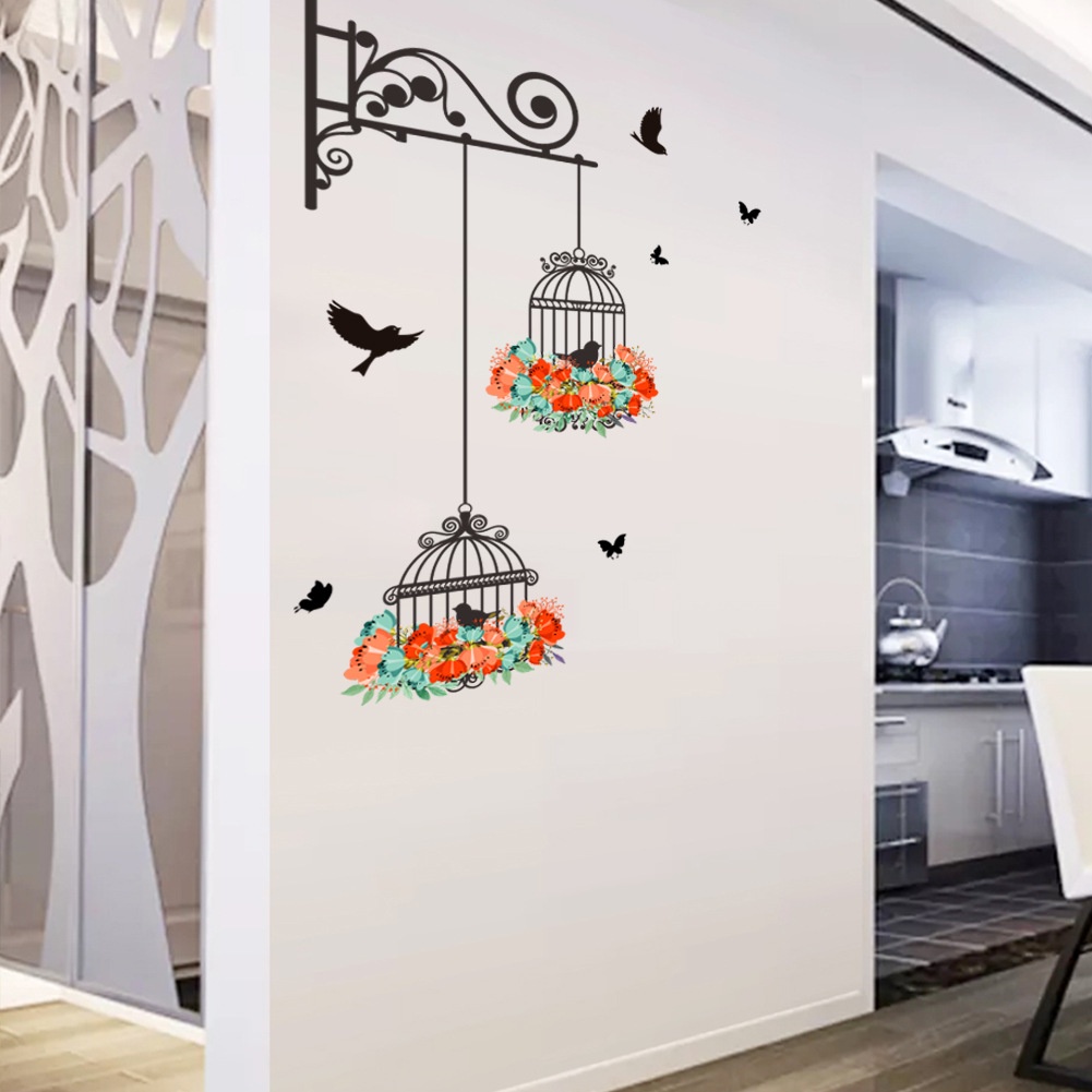 [ Flower vine bird cage Wall Sticker decoration For Living room bedroom Sofa background ]