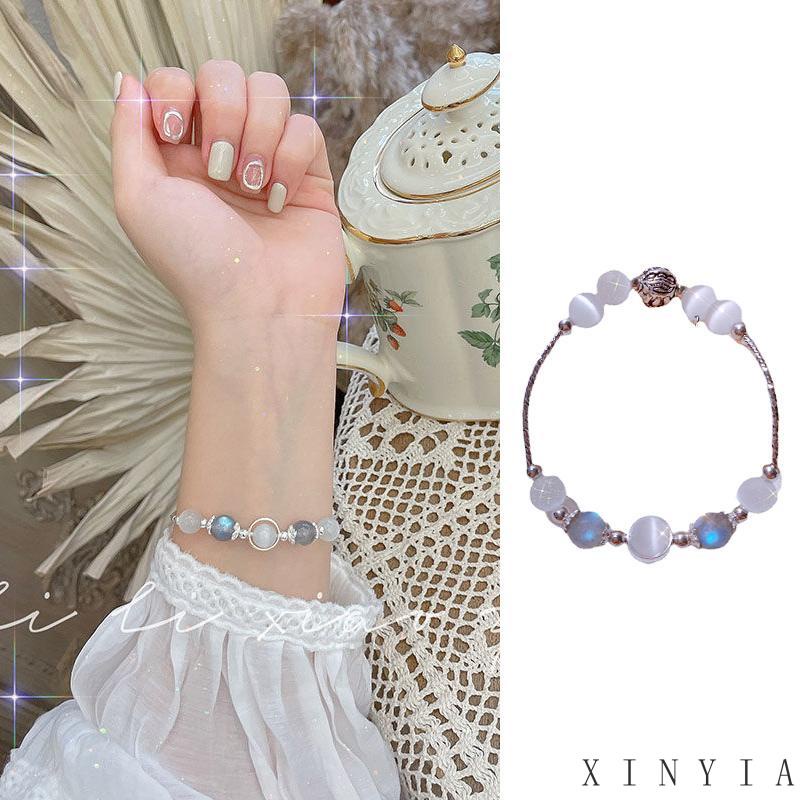 Xia.id Gelang Tangan Manik Batu Opal Moonstone Kristal Aksesoris Pria / Wanita