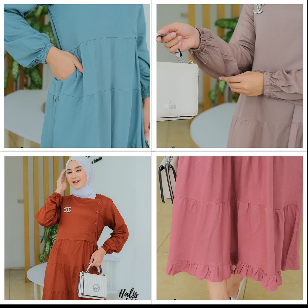 Original midi dress katun twill halis fashion syari cotton adem baju manasik haji