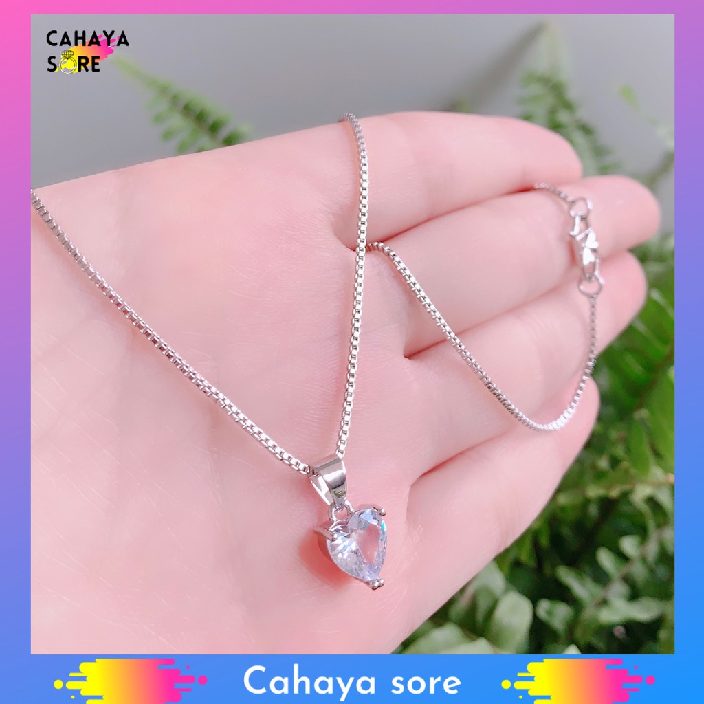 Kalung Xuping Silver Kalung Dewasa Model Italy Liontin Pemata Bulat Warna Perak KD06