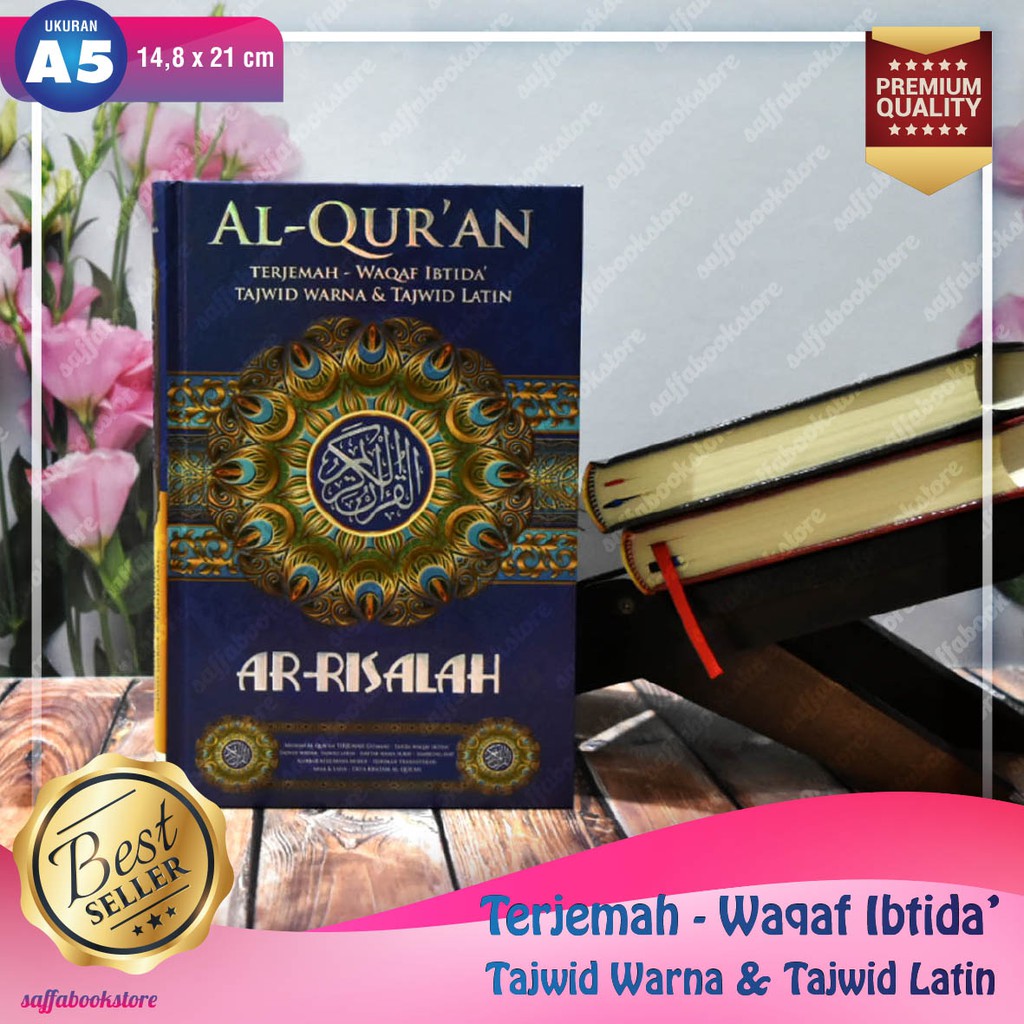 [A5] Al quran Saku, Quran Ar Risalah Terjemah Tajwid Warna & Latin, Al quran Waqaf Ibtida - Hitam