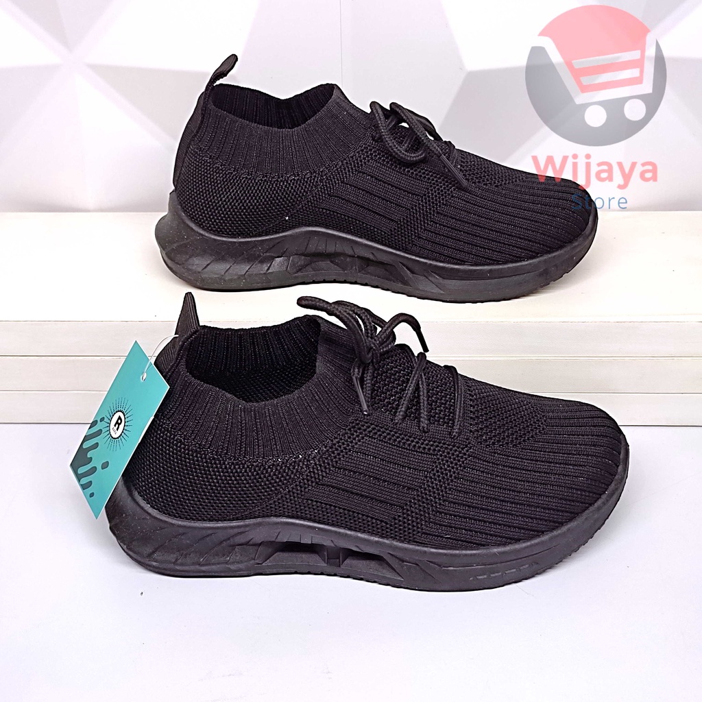 Sepatu Sneaker Sekolah Anak 31-36 Rafa Rajut Hitam Polos Model Terbaru dengan Desain Rajut Import SH