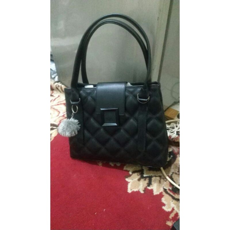 Rully68_ Tas Selempang bercorak jahit&quot; multifungsi Handbag Rossa free pompom