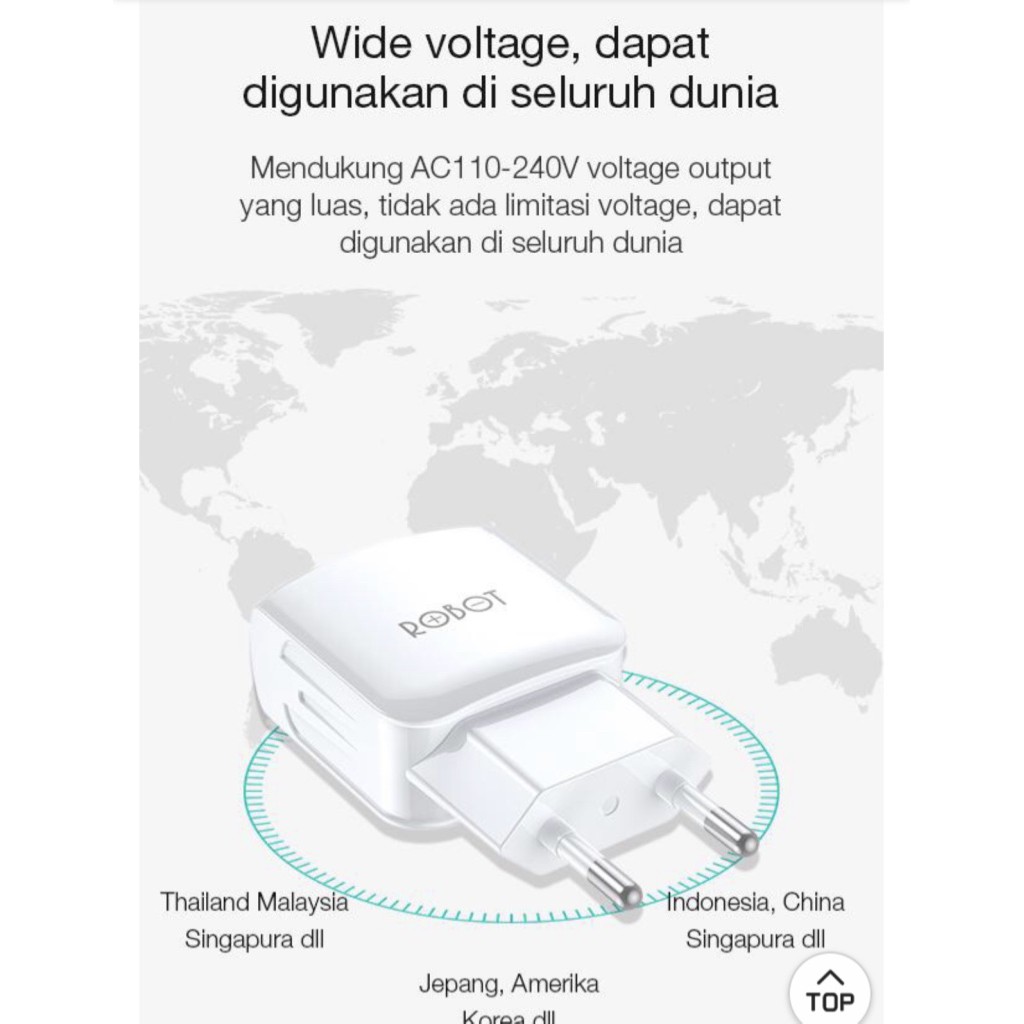 Fast Charger 2 USB 2.4 Amper Robot RT-K6