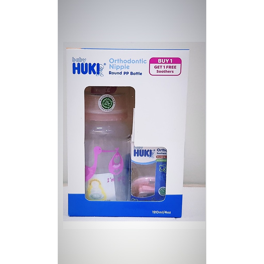 Huki Orthodontic Nipple Round PP Bottle 120 ml GET 1 FREE SOOTHERS CIP333