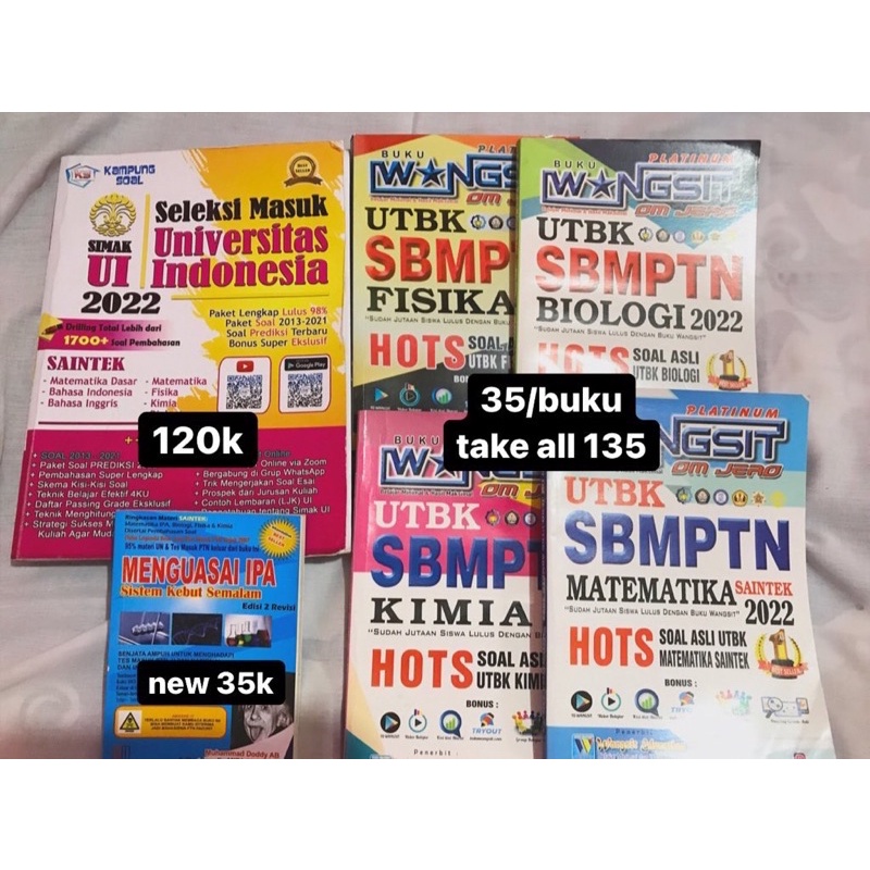 Preloved Buku UTBK SBMPTN (Wangsit Education, SKS Ipa, SIMAK UI by Kampung Soal)