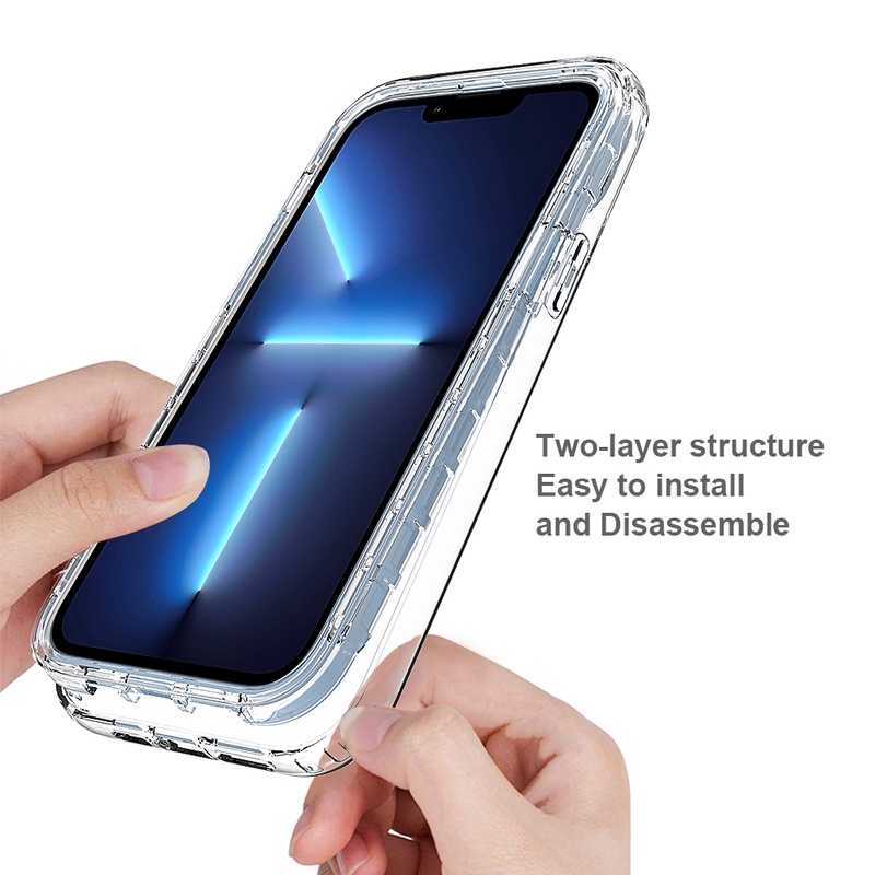 2 In 1 Soft Case Silikon Transparan Shockproof Cover iPhone 14 13 12 11 Pro Max X XS Max XR Se20 7 8 Plus