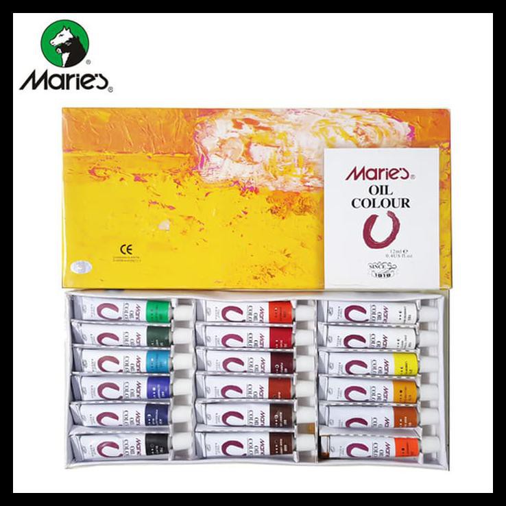 UPDATE CAT MINYAK MARIES OIL COLOR SET 18 PERALATAN MELUKIS MURAH