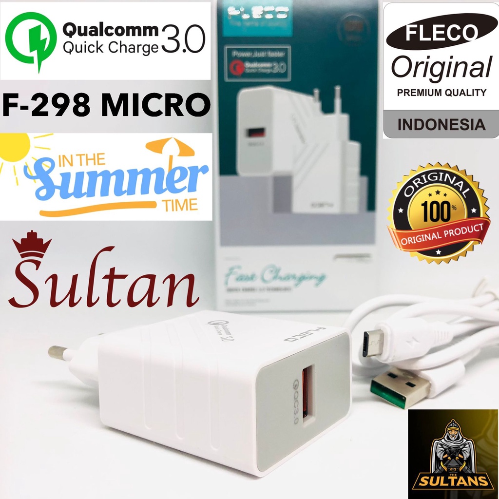 CHARGER FLECO F298 QUALCOMM QUICK CHARGE 3.0 18W ORIGINAL FAST CHARGING