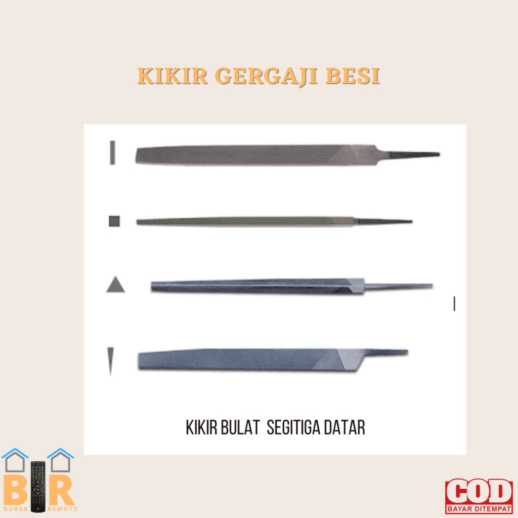 KIKIR GERGAJI BESI MODEL DATAR BULAT SEGITIGA UKURAN  6 8 DAN 10 INCH