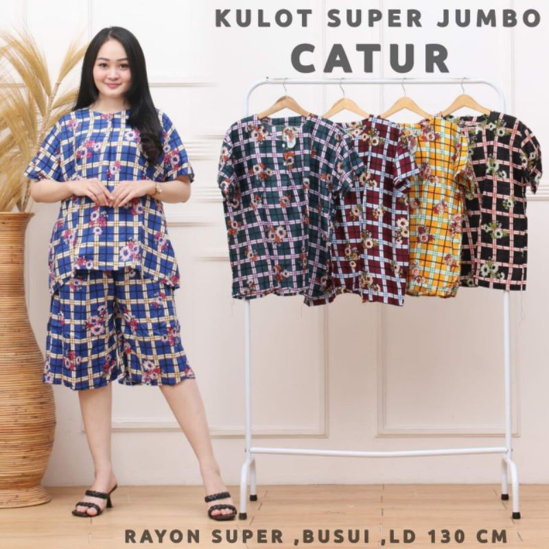 SETELAN CELANA PENDEK KULOT SUPER JUMBO LD 120-130 DADA KANCING BUSUI BAHAN RAYON SUPER BERKUALITAS.