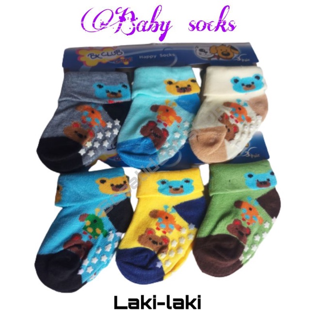 Kaos kaki bayi lucu anti slip(0-6 bulan) 3 pasang