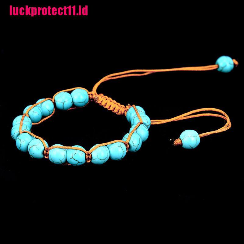 (LUCK) Gelang Tangan Elastis Aksen Manik-Manik Batu Turquoise Natural Gaya Boho Untuk Wanita / Pantai