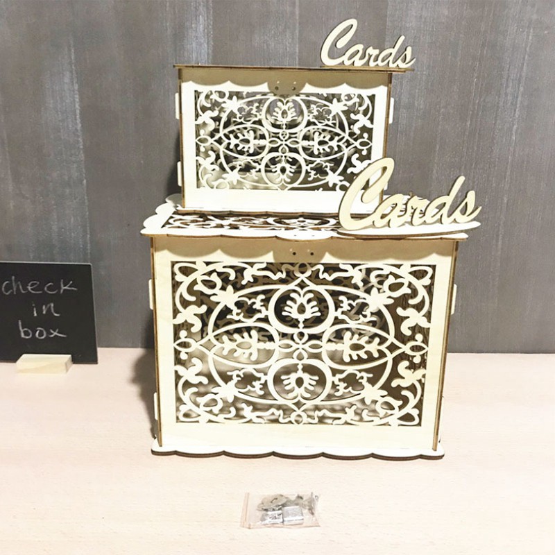 Wedding Card Box Diy Wooden Hollow Gift Cards Box Container Small