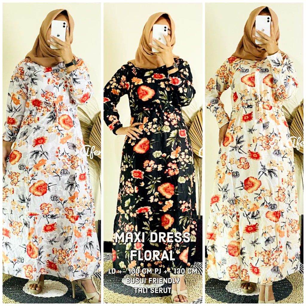 (1KG MUAT 4) MAXI DRESS FLORAL BUSUI ZIPPER DEPAN SUPER NYAMAN