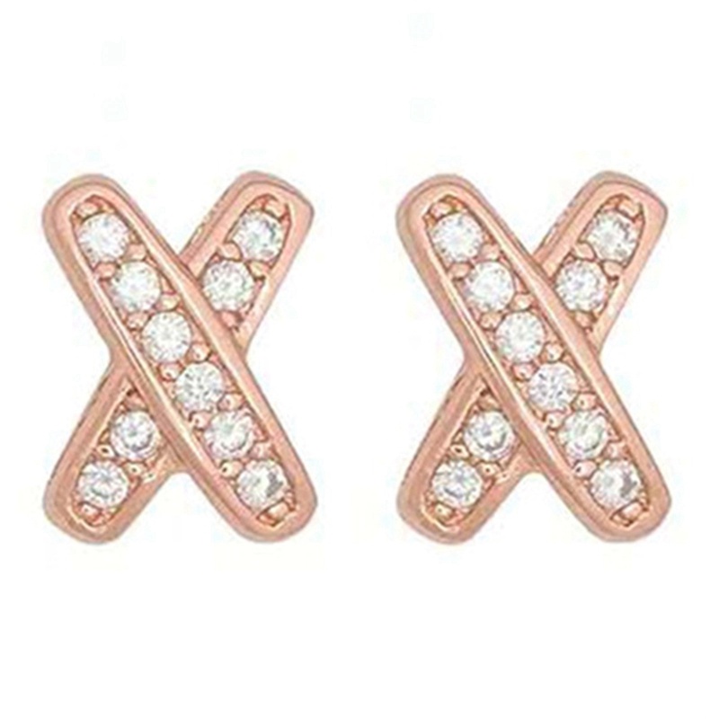 Anting Stud Bentuk X Silang Aksen Batu CZ Untuk Aksesoris Wanita