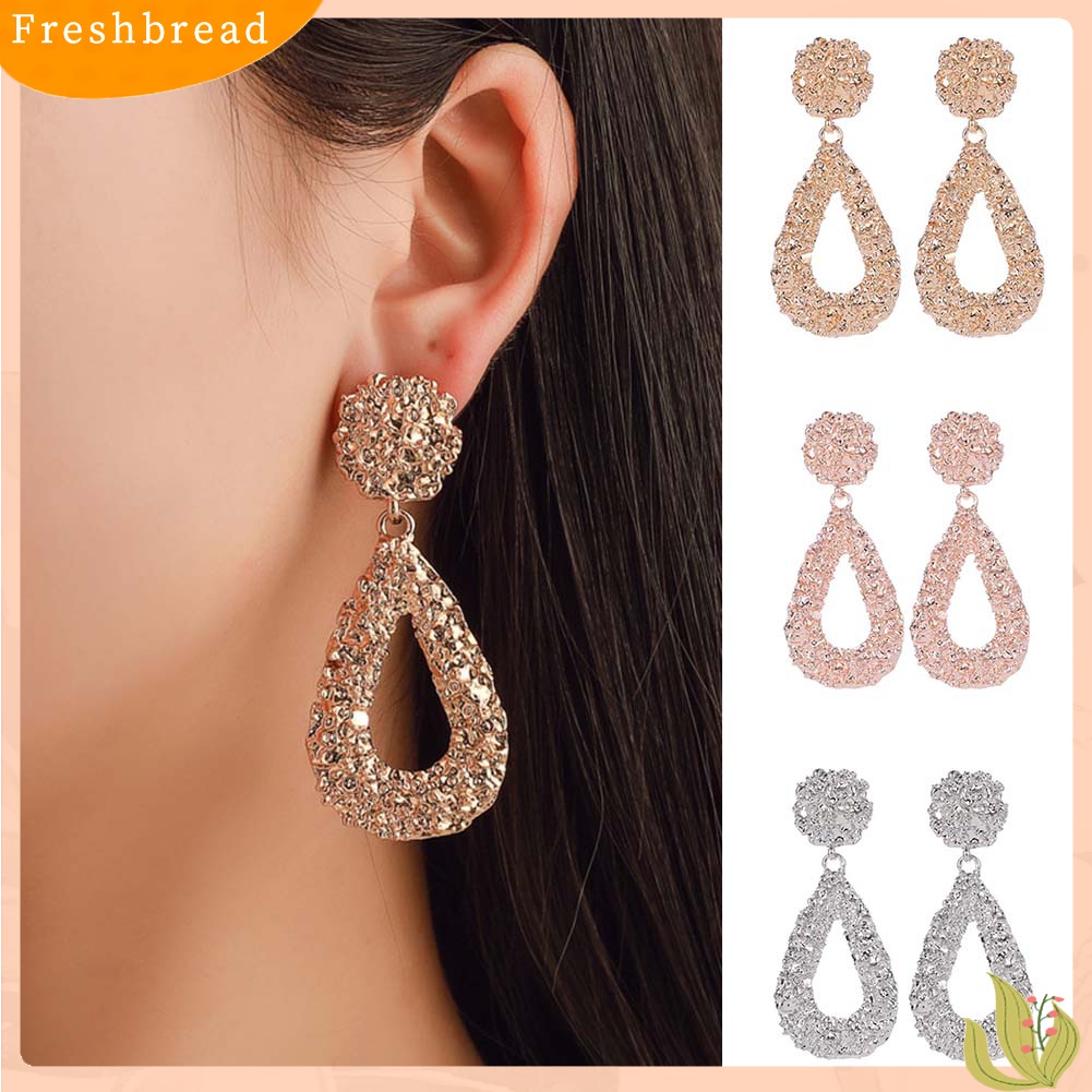 Fresh| Anting Tusuk Gantung Wanita Desain Tetesan Air Hollow Emboss Gaya Bohemian Untuk Hadiah