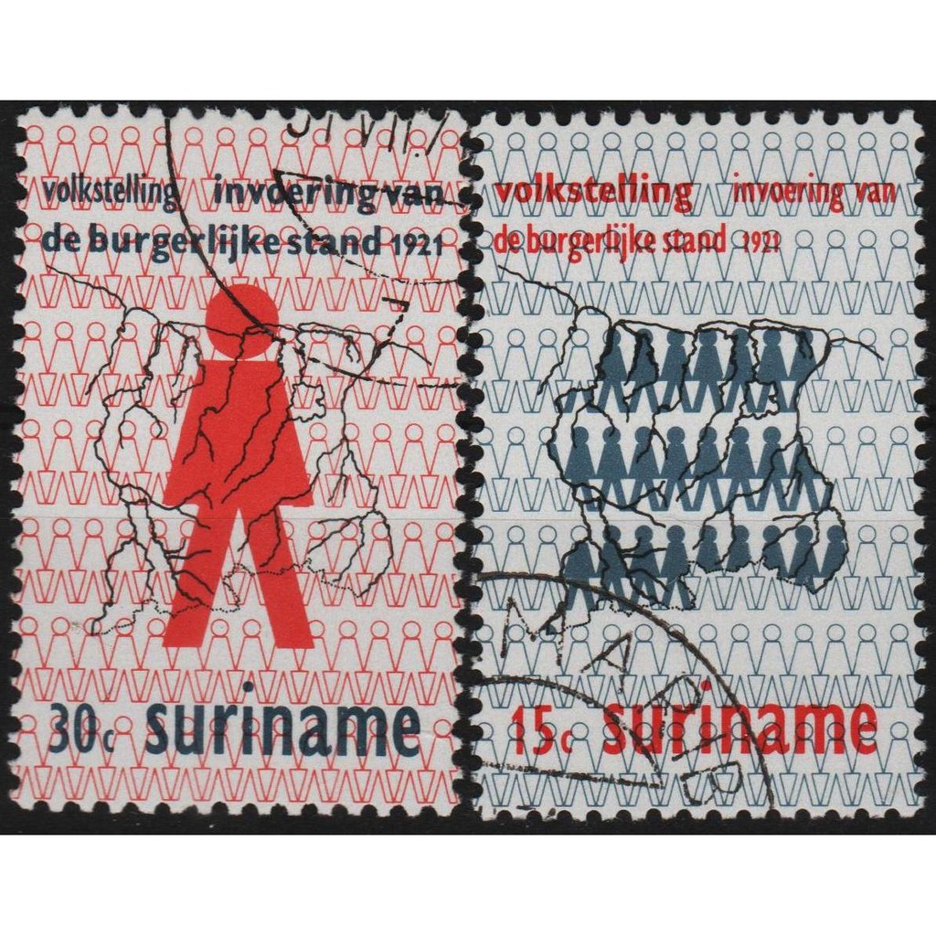 

Perangko Filateli A4-135 suriname VFU 2v 31.07.1971 The 50th Anniversary of 1st census and